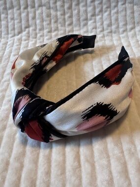 Silky Knot Headband in White with Pink and Rust Spots
